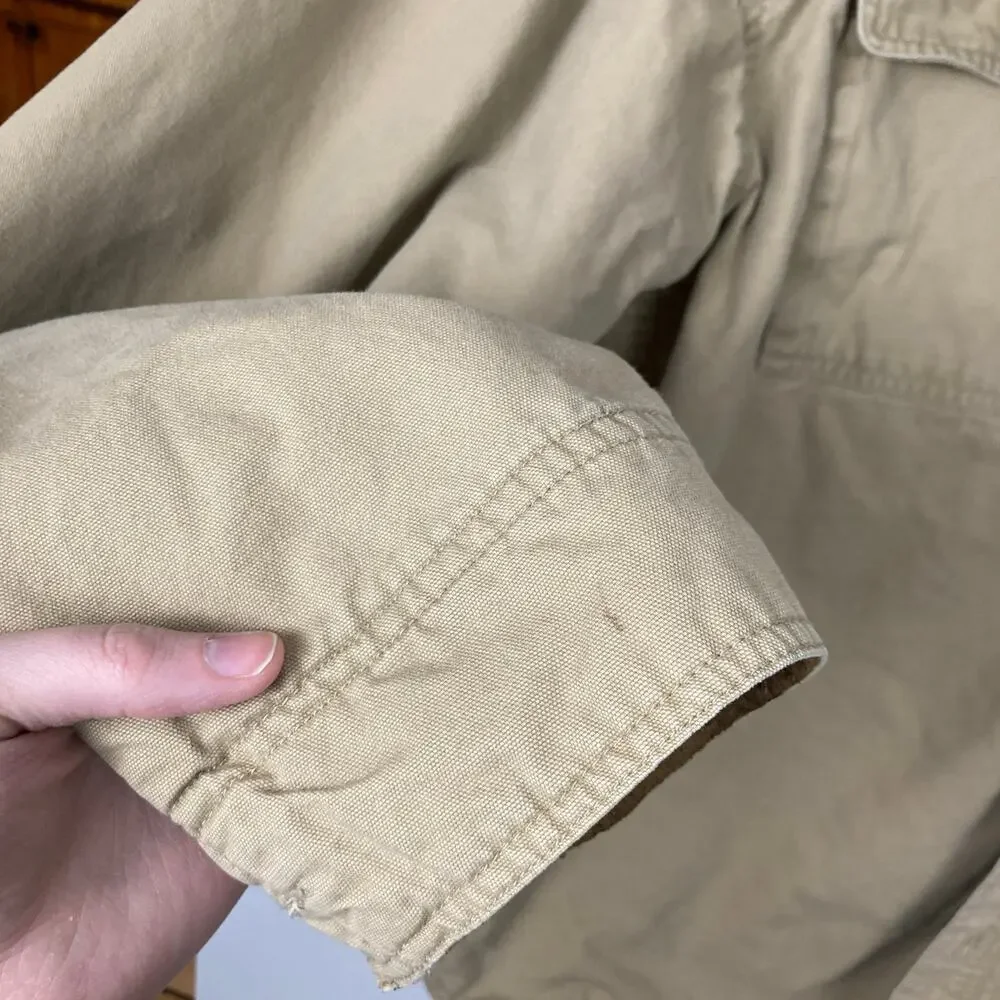 Columbia Mens Tan Canvas Fleece Lined Jacket M FLAW Shacket Chore Ranch Workwear